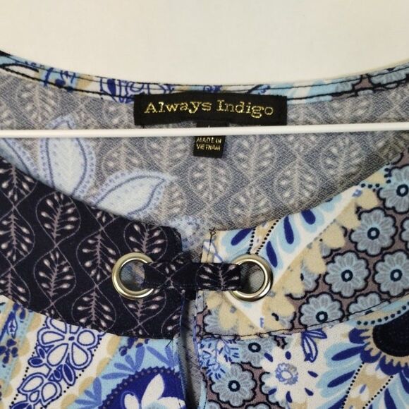 Always Indigo Tank Women's XXL Round Neck Blue Paisley Knit Resort Cruise - Picture 6 of 8